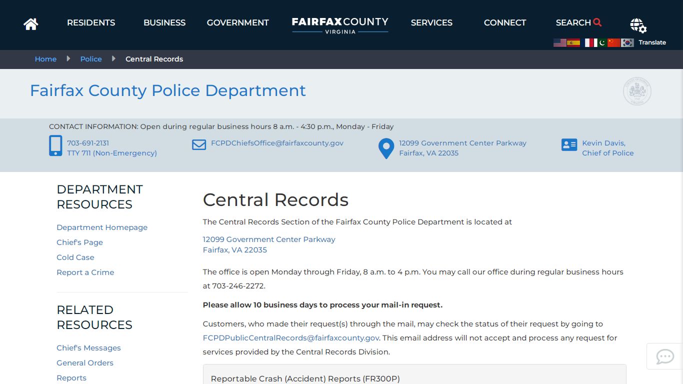 Central Records | Police - Fairfax County, Virginia